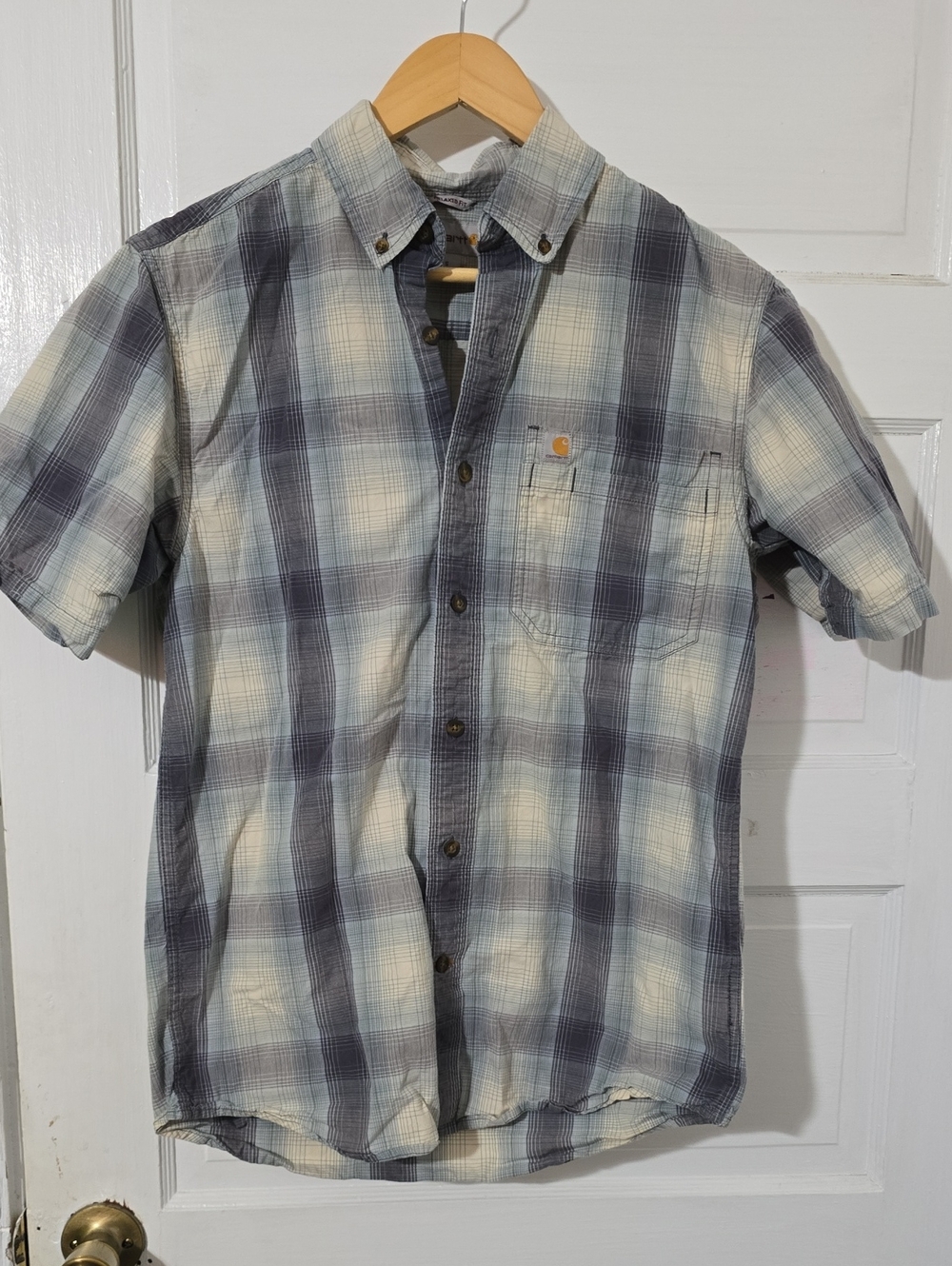Carhartt Men’s Short-Sleeve Plaid Button-Down Shirt - Blue & White